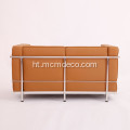 Brown Leather Le Corbusier LC2 2 Syèj Sofa